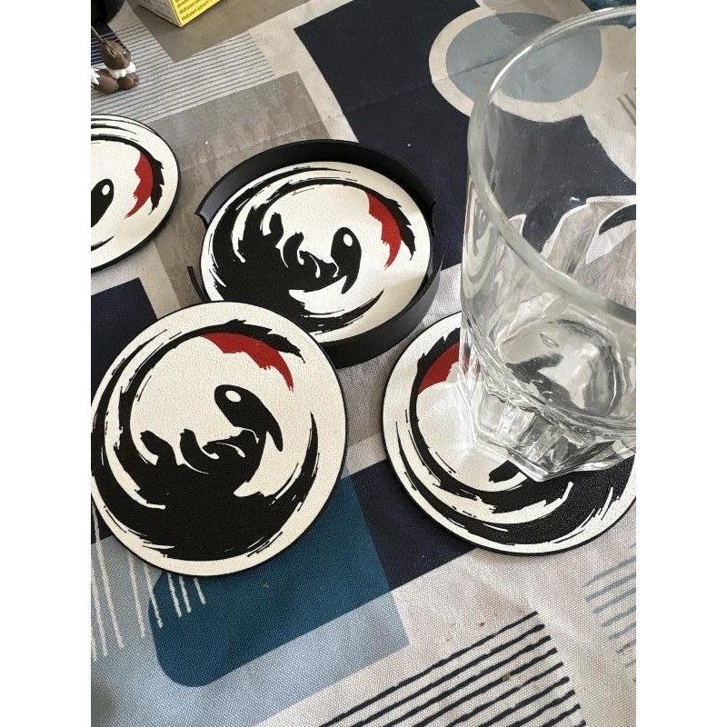 Lot de 8 dessous de verre dragon + socle